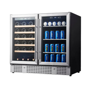 900mm Wide Under Bench Low-E Glass Door Wine and Beer Fridge Combo