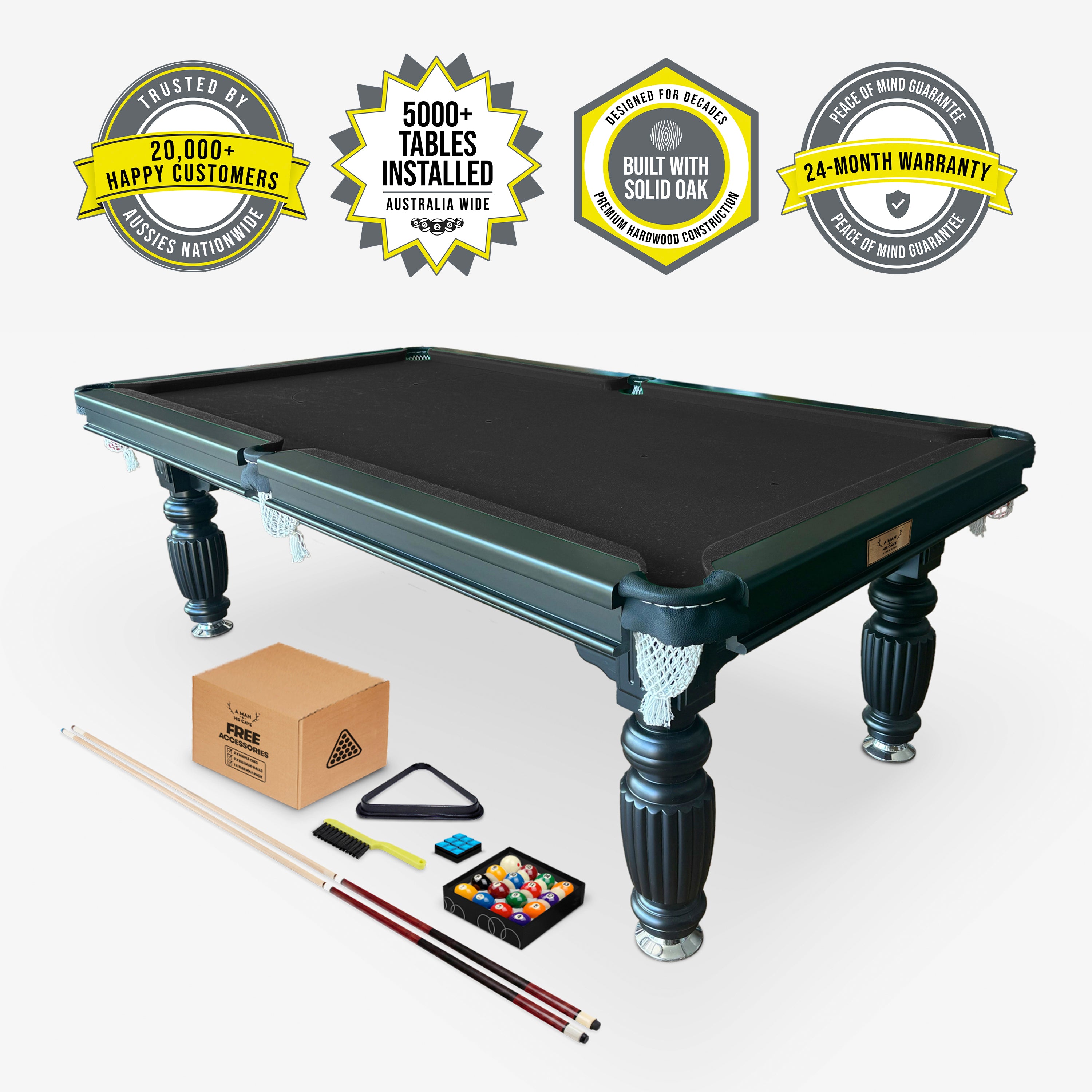 Solid Oak Pool Table Black Frame Black Felt - 20,000+ Happy Customers, 24-Month Warranty
