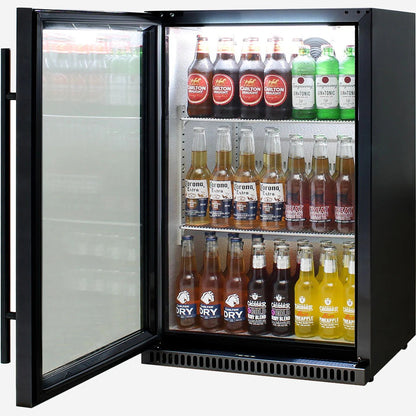Schmick Black Bar Fridge Tropical Rated With Heated Glass and Triple Glazing 1 Door Model SK118L-B