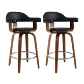 Artiss Set of 2 Bar Stools PU Leather Wooden Swivel - Wood. Chrome and Black