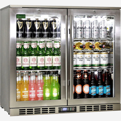 Rhino Stainless Steel 2 Door Heated Glass Bar Fridge