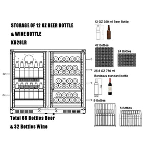 Black Under Bench Beer and Wine Fridge Combo 2-Year Warranty (free) / Glass Door With Stainless Steel Frame (ON BACKORDER FOR MID JUL)