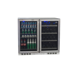 Black Under Bench Beer and Wine Fridge Combo 2-Year Warranty (free) / Glass Door With Stainless Steel Frame (ON BACKORDER FOR MID JUL)