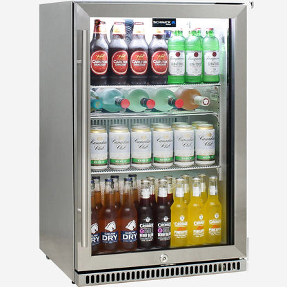 Schmick 304 Stainless Steel Bar Fridge Tropical Rated With Heated Glass and Triple Glazing 1 Door Model SK118R-SS