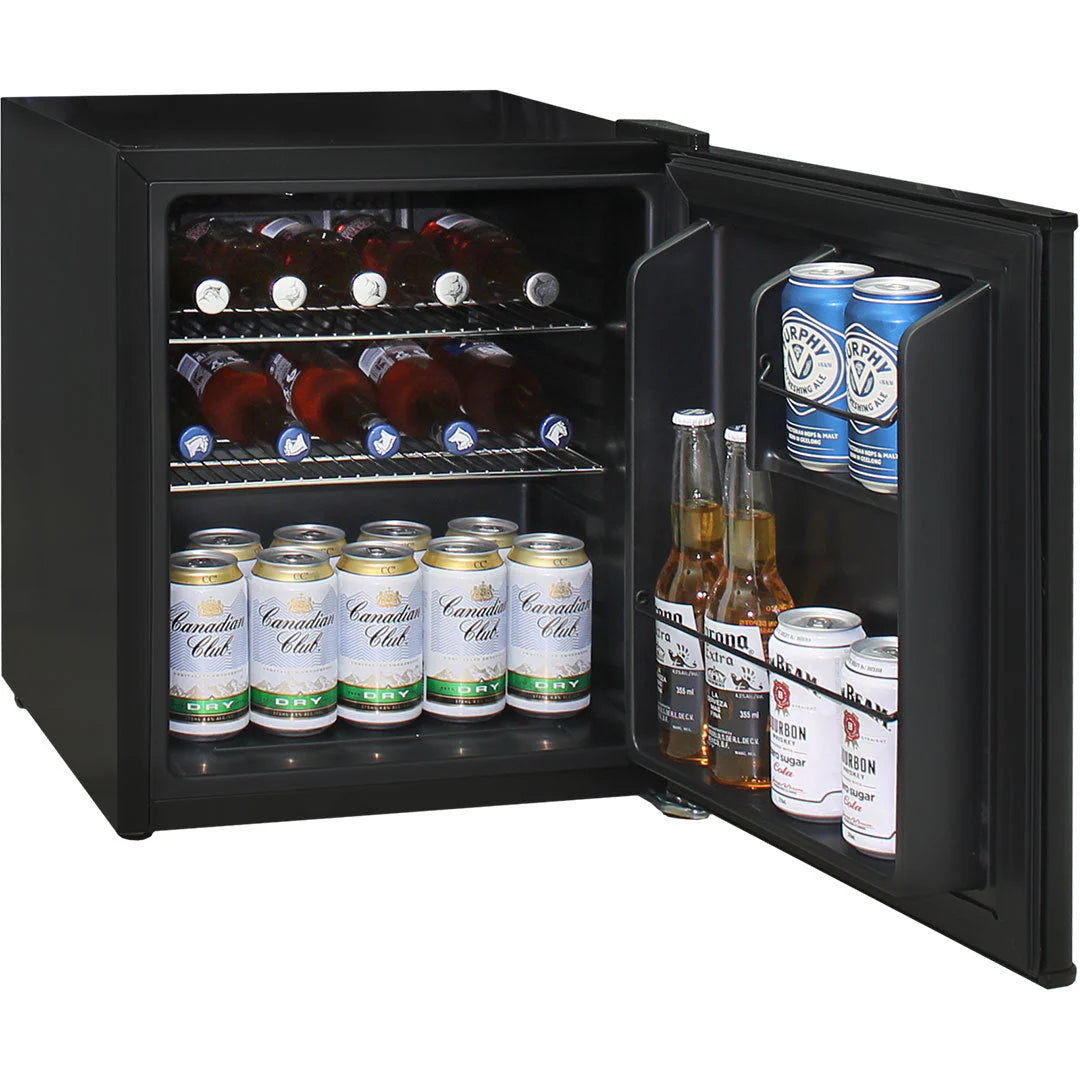 Black Small Quiet Accommodation Mini Bar Fridge 46 Litre Reliable Schmick Brand 1 Year Full Replacement