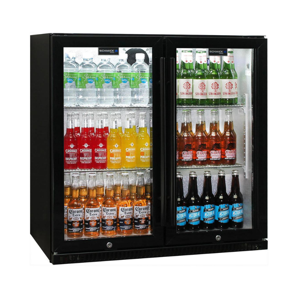 Schmick Black Bar Fridge 2 Door With Heated Glass and Triple Glazing Model SK190-B