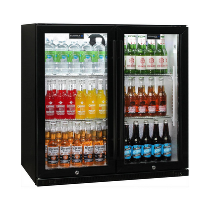 Schmick Black Bar Fridge 2 Door With Heated Glass and Triple Glazing Model SK190-B