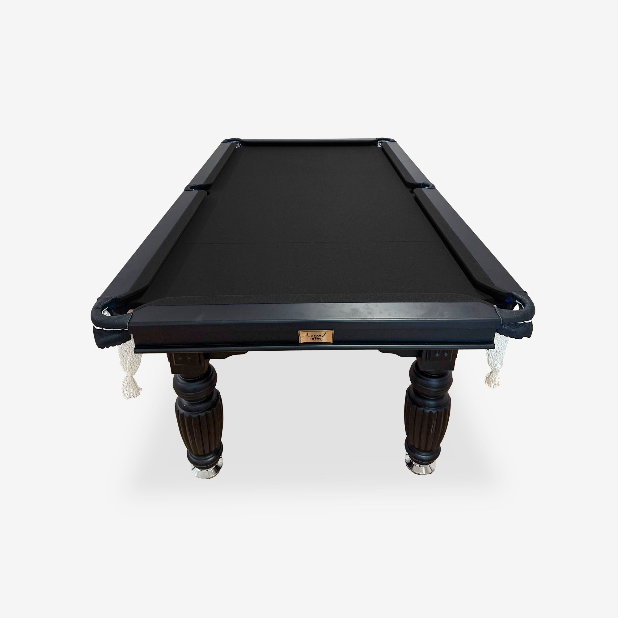 Solid Oak 8ft Slate Pool Table - Black Frame/Black Felt