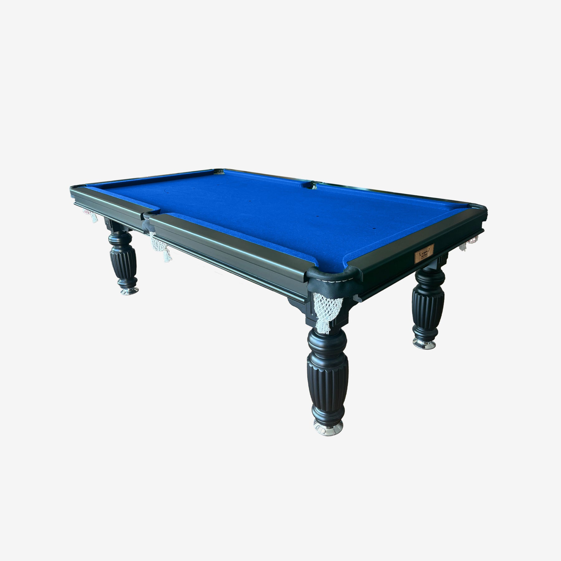 Solid Oak 7ft Slate Pool Table - Black Frame/Blue Felt