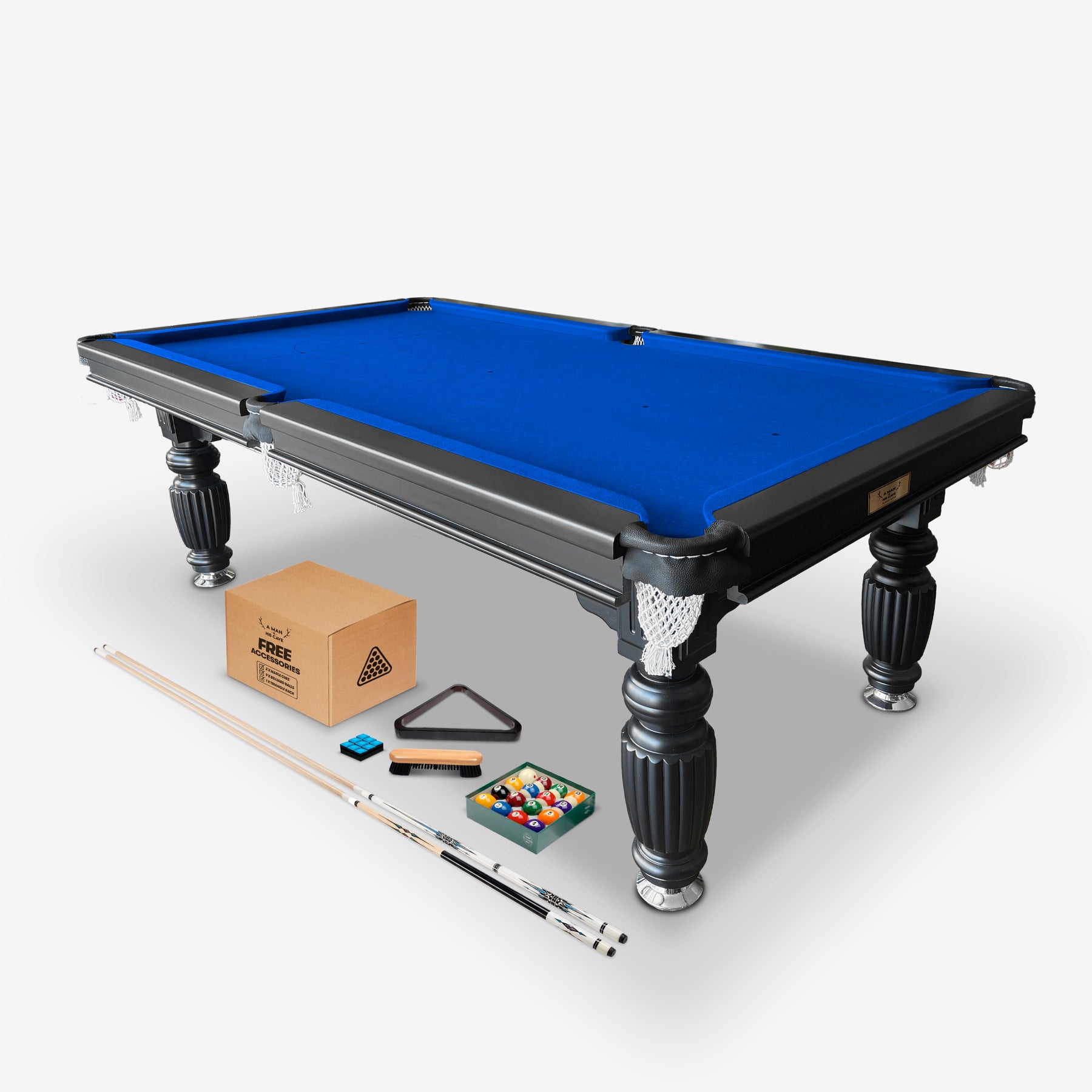 Solid Oak 7ft Slate Pool Table - Black Frame/Blue Felt [SHIPS IN 1 WEEK]