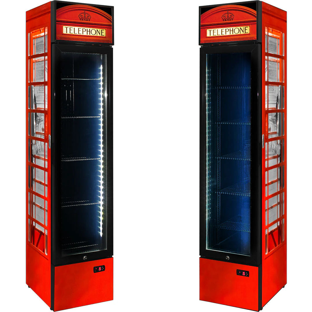 Branded Skinny Upright Bar Fridge With Telephone Box Design