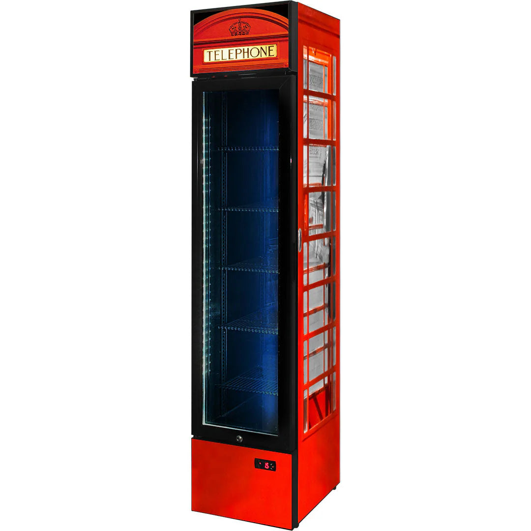 Branded Skinny Upright Bar Fridge With Telephone Box Design