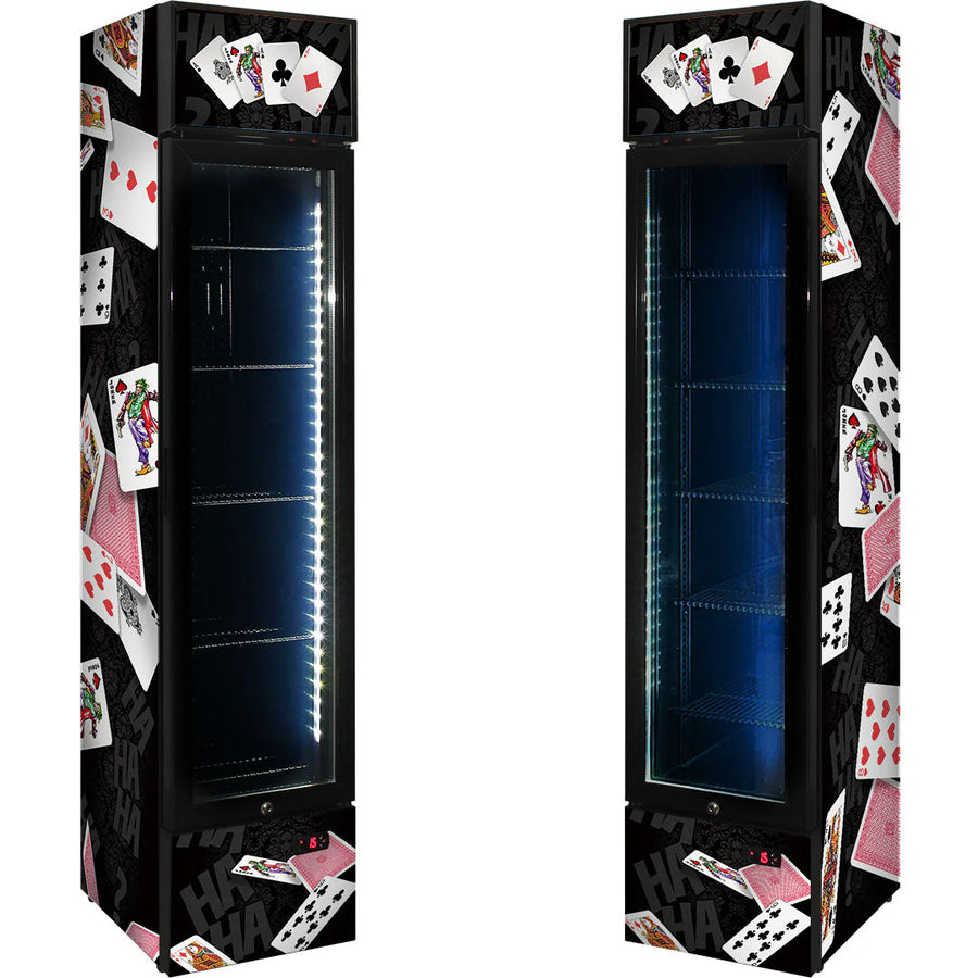 Branded Skinny Upright Bar Fridge With 'Joker' Playing Card Design