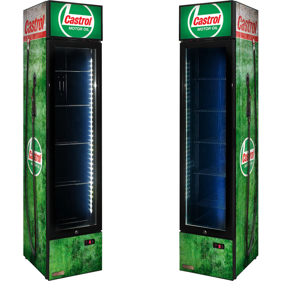 Castrol - Fuel Pump Branded Skinny Upright Bar Fridge