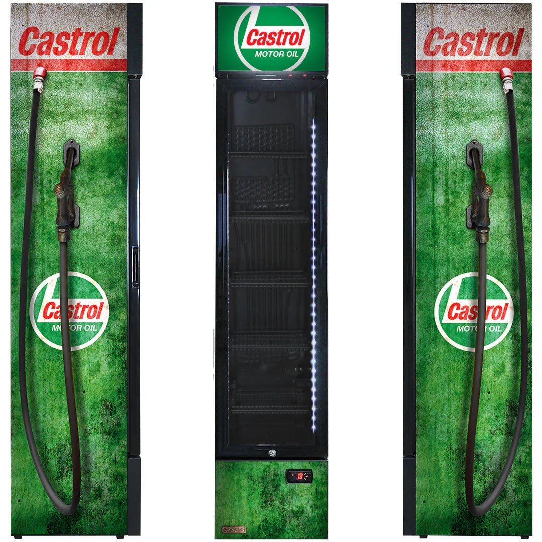 Castrol - Fuel Pump Branded Skinny Upright Bar Fridge