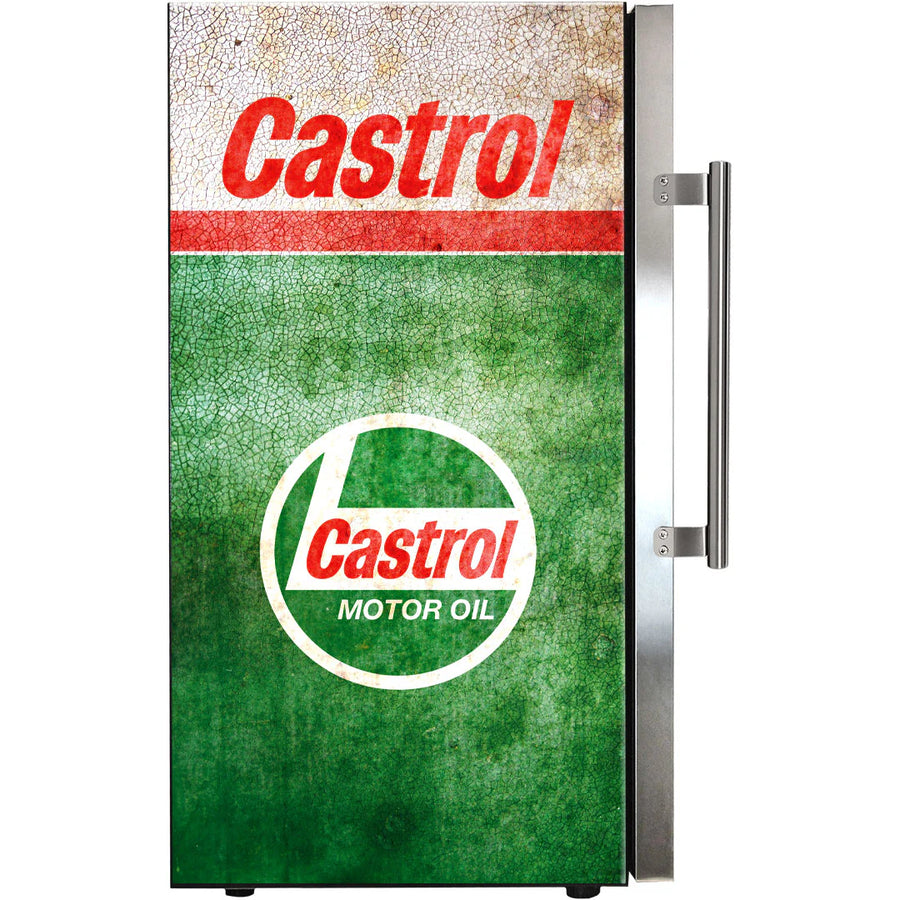 Castrol Schmick Vintage Fuel Pump Triple Glazed Alfresco Bar Fridge With LED Strip Lights - Model HUS-SC88-FP-CASTROL