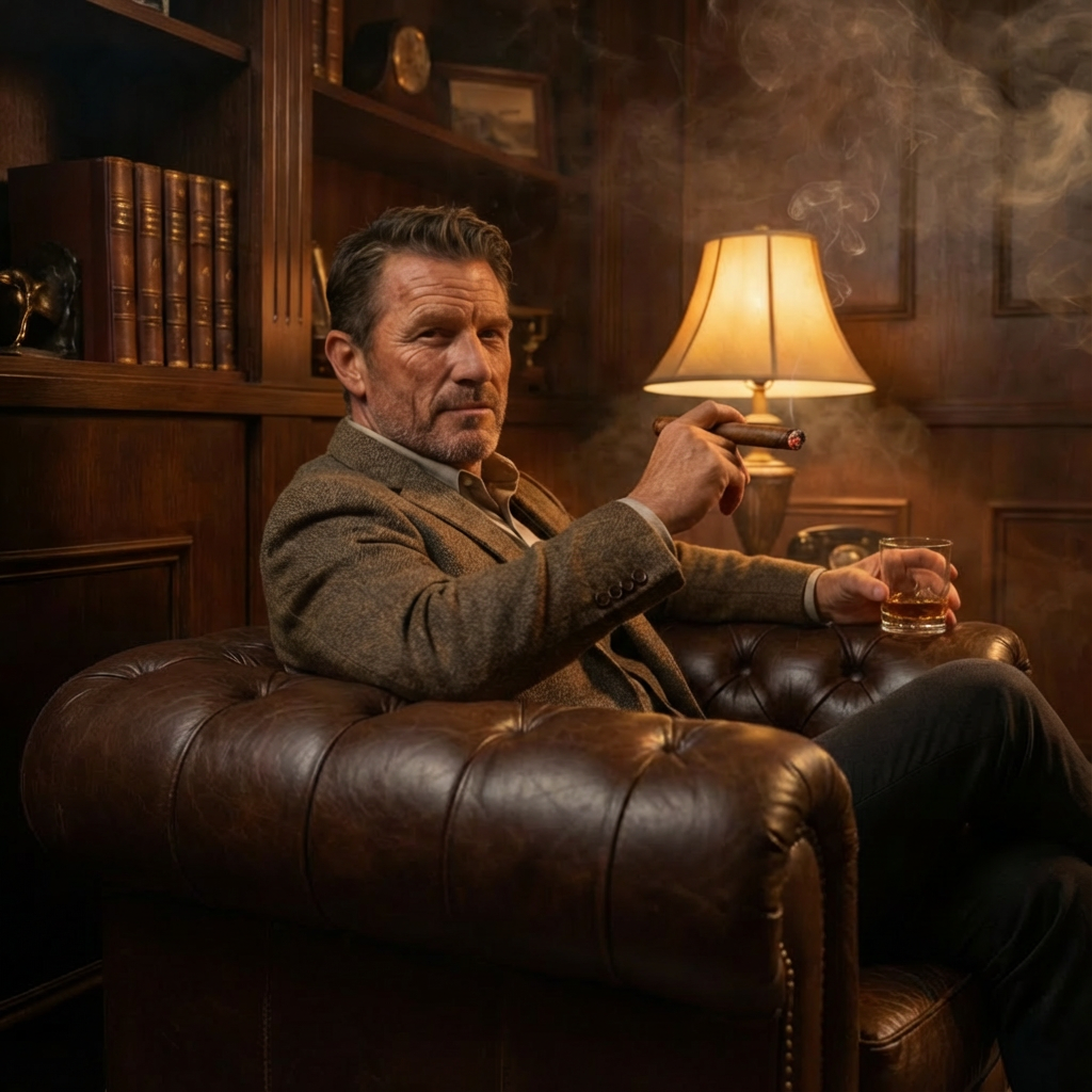 Winston Classic Vintage Leather Chesterfield lounge chair – Camel Brown