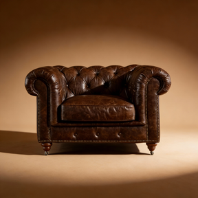 Winston Classic Vintage Leather Chesterfield lounge chair – Cigar Brown