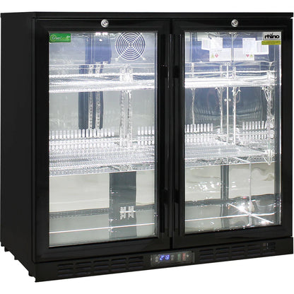 Commercial Under Bench Black Glass Double Door Bar Fridge Energy Efficient