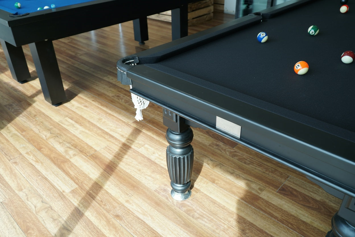 Solid Oak 7ft Slate Pool Table - Black Frame/Black Felt