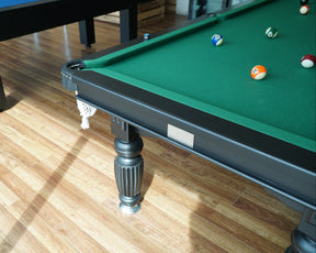 Solid Oak 8ft Slate Pool Table - Black Frame/Green Felt