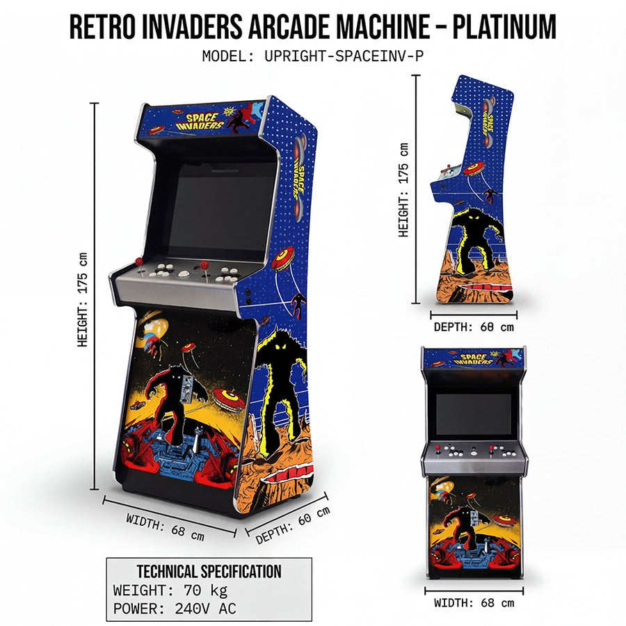 Retro Invaders Arcade Machine - Platinum
