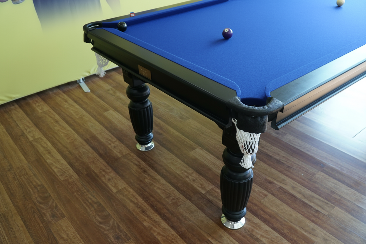 Solid Oak 7ft Slate Pool Table - Black Frame/Blue Felt