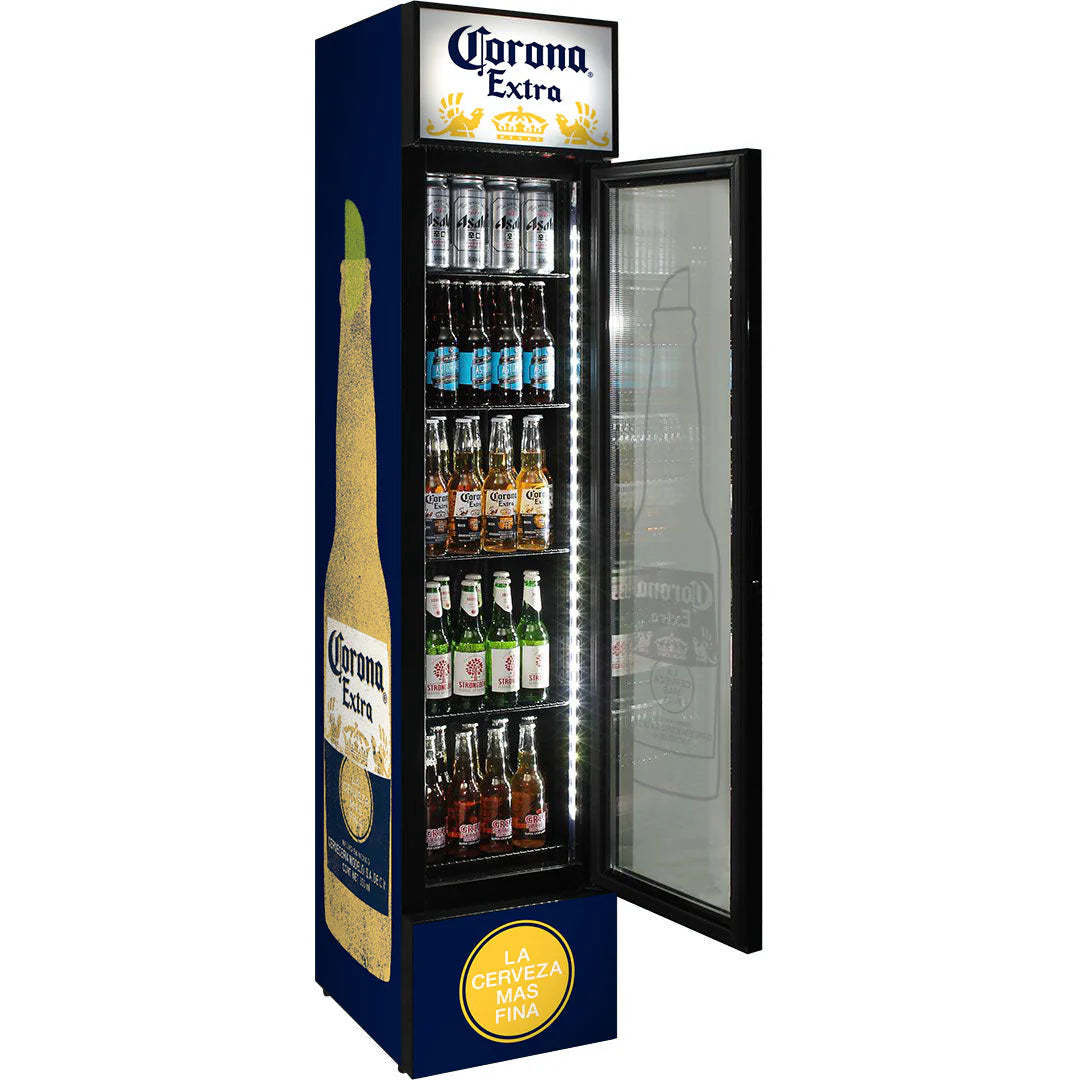 Corona Branded Skinny Upright Bar Fridge