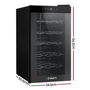 Devanti Wine Cooler 18 Bottles Glass Door Beverage Cooler Thermoelectric Fridge Black