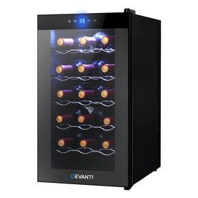 Devanti Wine Cooler 18 Bottles Glass Door Beverage Cooler Thermoelectric Fridge Black