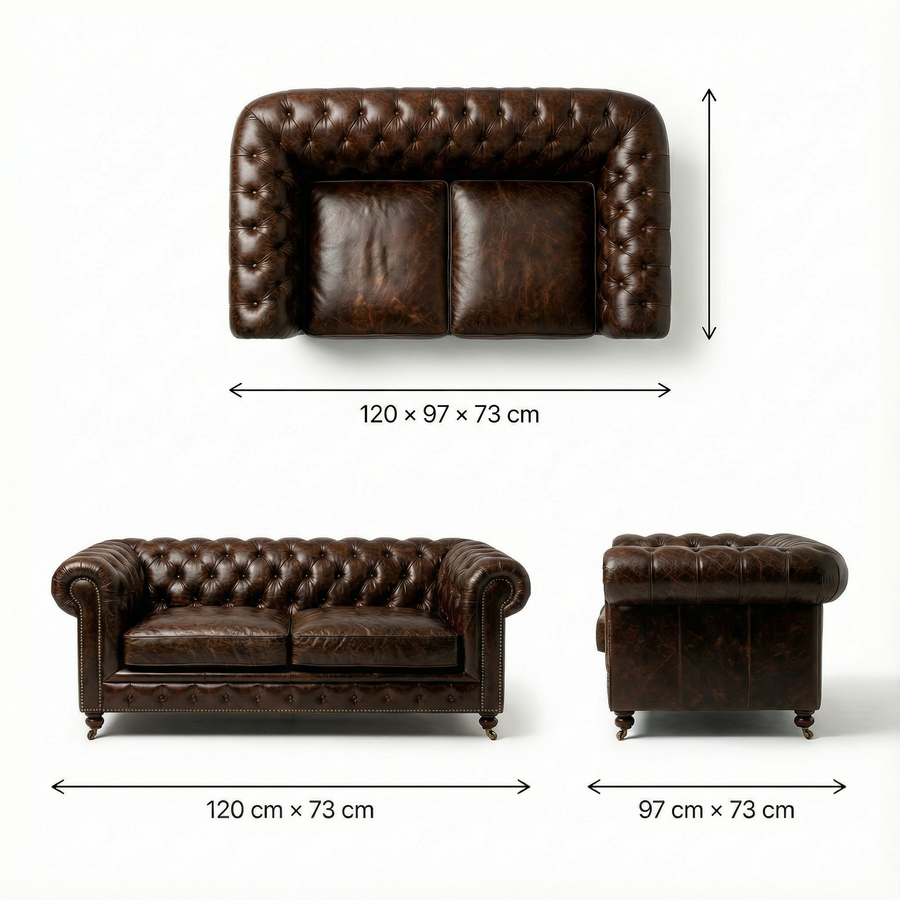 Winston Two Seat Classic Vintage Leather Chesterfield lounge – Cigar Brown