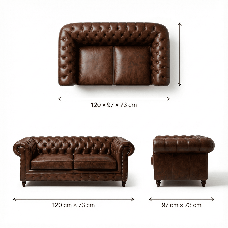 Winston Two Seat Classic Vintage Leather Chesterfield Lounge – Camel Brown
