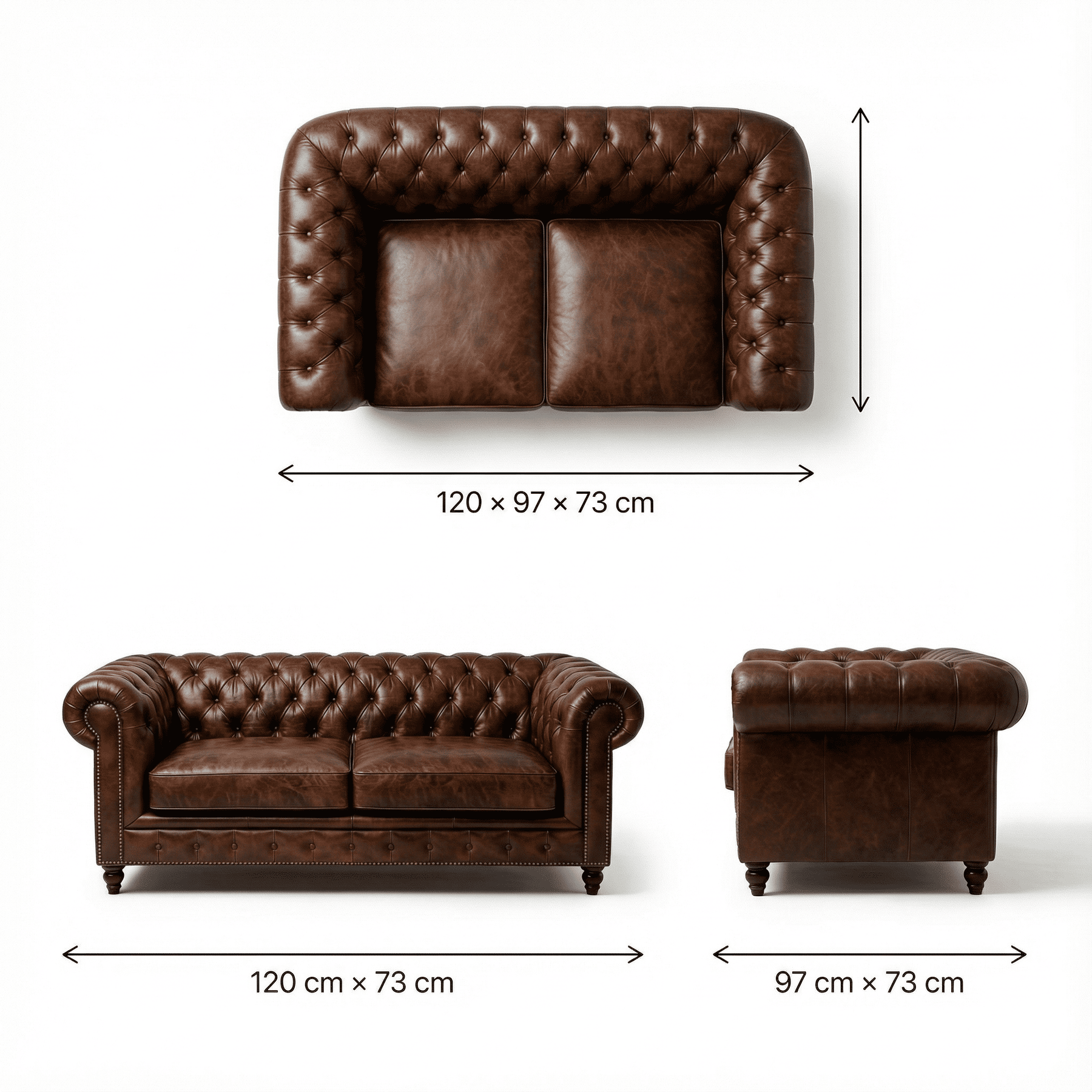 Winston Two Seat Classic Vintage Leather Chesterfield Lounge – Camel Brown