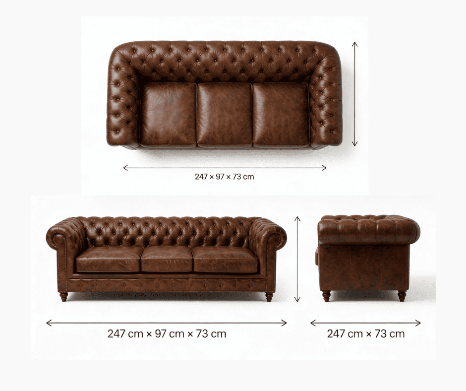Winston Three Seat Classic Vintage Leather Chesterfield Lounge – Camel Brown