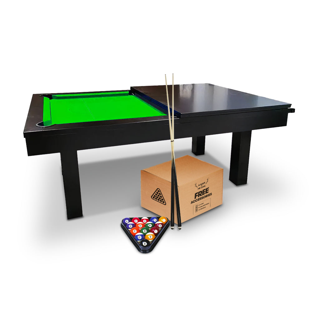 7FT Slate Pool & Dining Table - Black Frame / Green Felt [ON BACKORDER FOR MID AUG]