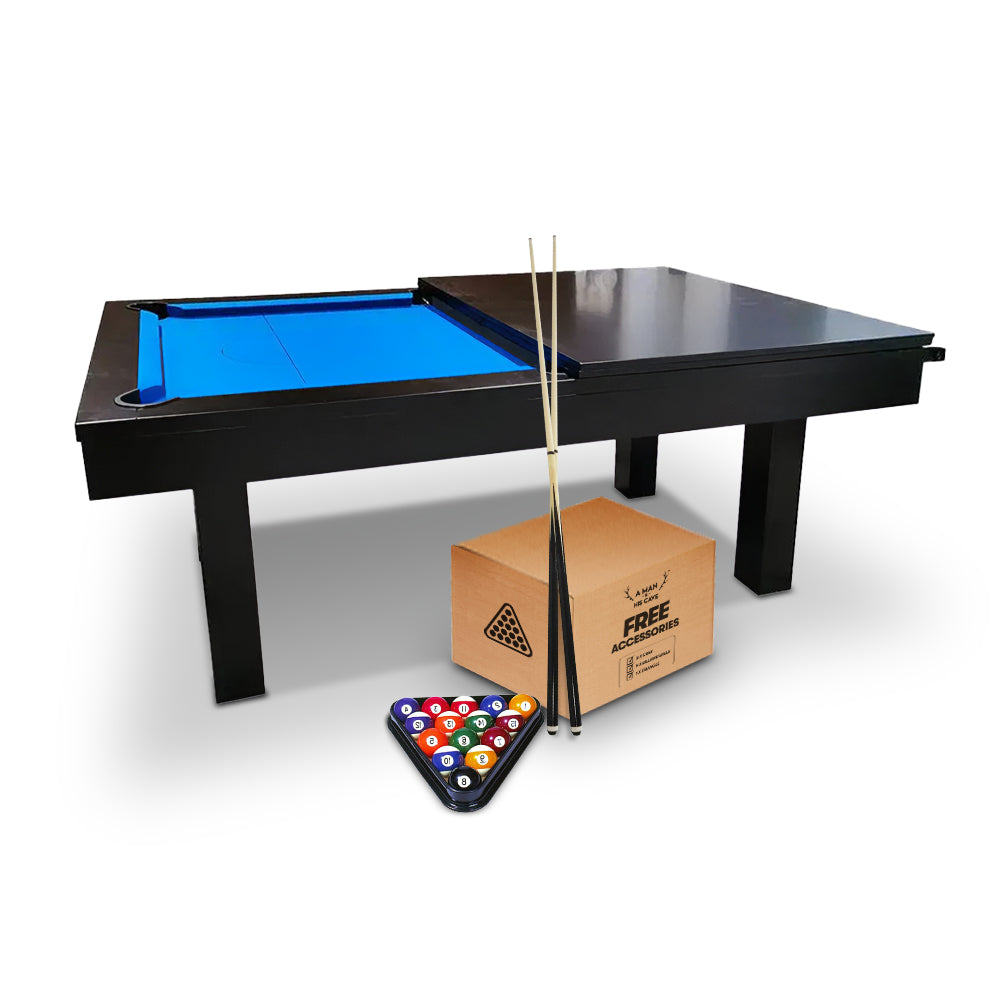 7FT Slate Pool & Dining Table - Black Frame / Blue Felt (BACK IN STOCK EARLY NOVEMBER)