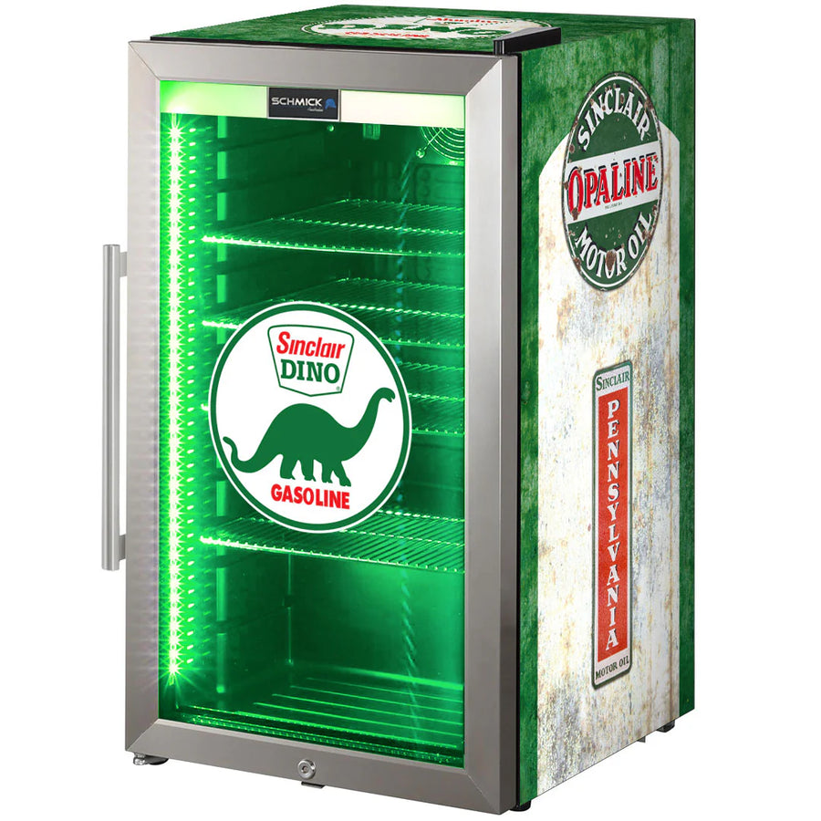 Dino Schmick Vintage Fuel Pump Triple Glazed Alfresco Bar Fridge With LED Strip Lights - Model HUS-SC88-FP-DINO
