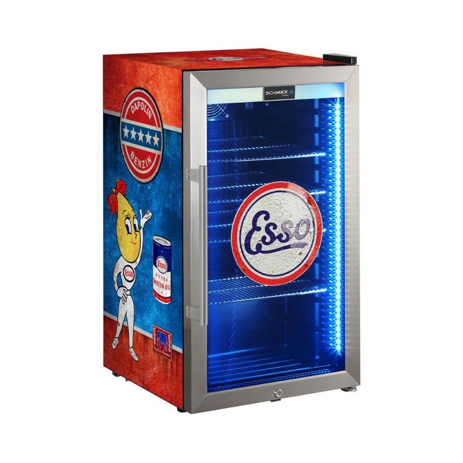 ESSO Schmick Vintage Fuel Pump Triple Glazed Alfresco Bar Fridge With LED Strip Lights - Model HUS-SC88-FP-ESSO