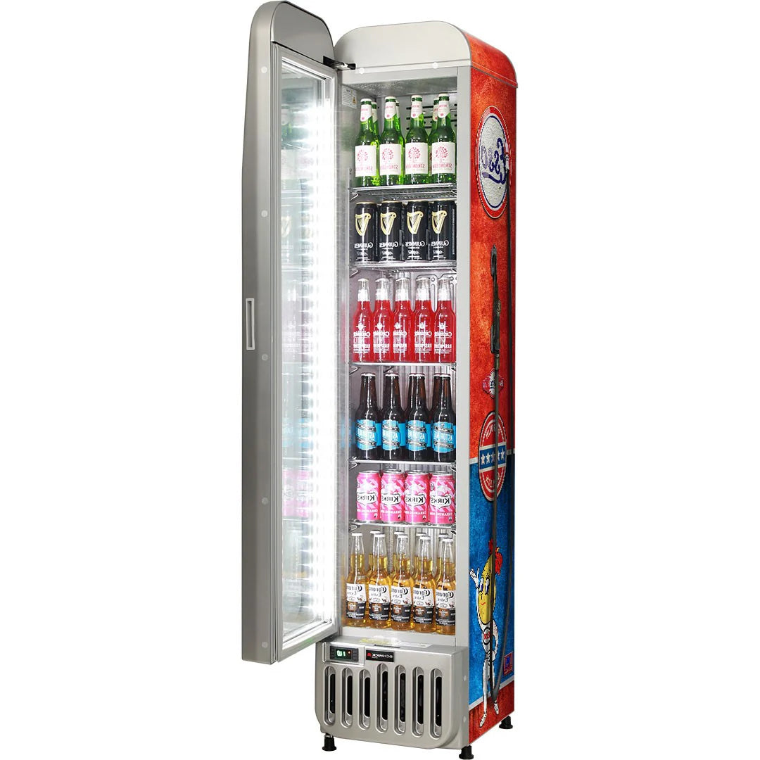 Esso Fuel Pump Skinny Glass Door Upright Cool Retro Bar Fridge - Model SK135L-FP-ESSO