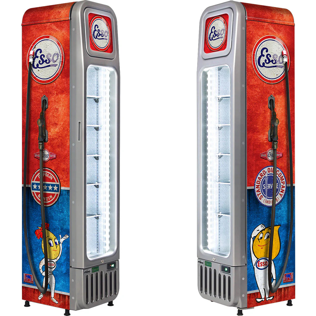 Esso Fuel Pump Skinny Glass Door Upright Cool Retro Bar Fridge - Model SK135L-FP-ESSO