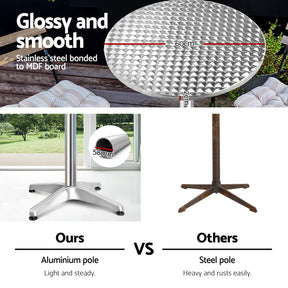 Furniture > Outdoor - Gardeon 2pcs Outdoor Bar Table Furniture Adjustable Aluminium Cafe Table Round