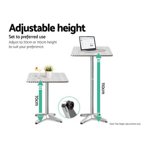 Furniture > Outdoor - Gardeon Outdoor Bistro Set Bar Table Stools Adjustable Aluminium Cafe 3PC Square