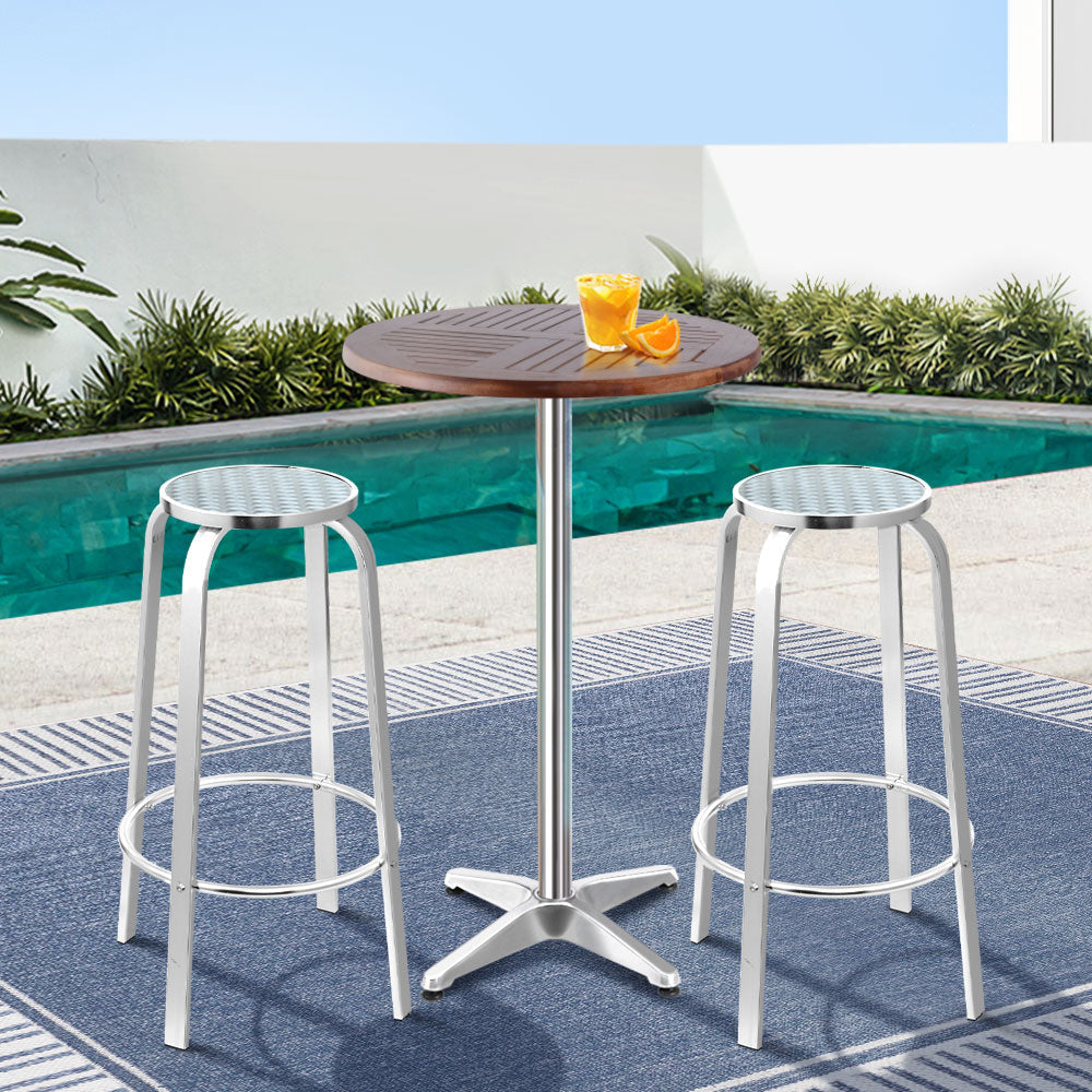 Furniture > Outdoor - Gardeon Outdoor Bistro Set Bar Table Stools Adjustable Aluminium Cafe 3PC Square
