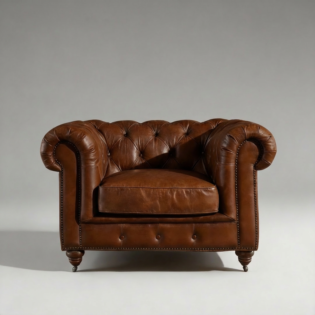 Winston Classic Vintage Leather Chesterfield lounge chair – Camel Brown