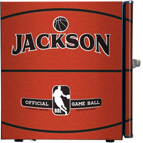 Funky Basket Ball Design Mini Bar Fridge With Handle And Opener - Add Your Name - Model HUS-BC46B-BB