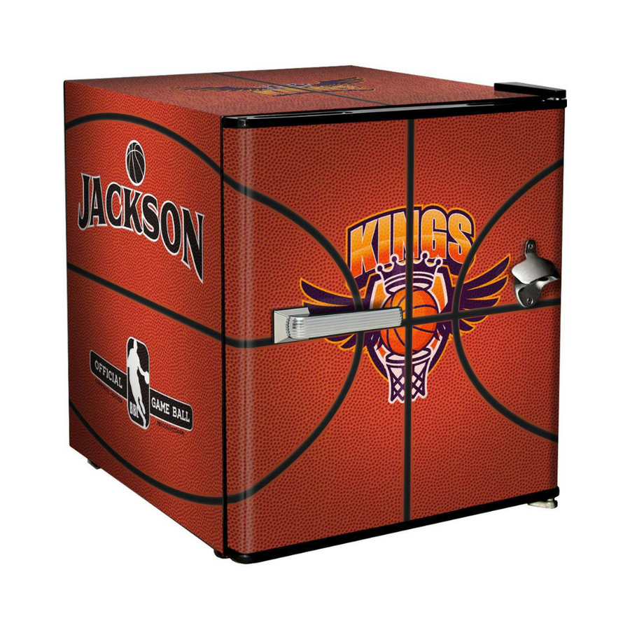 Funky Basket Ball Design Mini Bar Fridge With Handle And Opener - Add Your Name - Model HUS-BC46B-BB