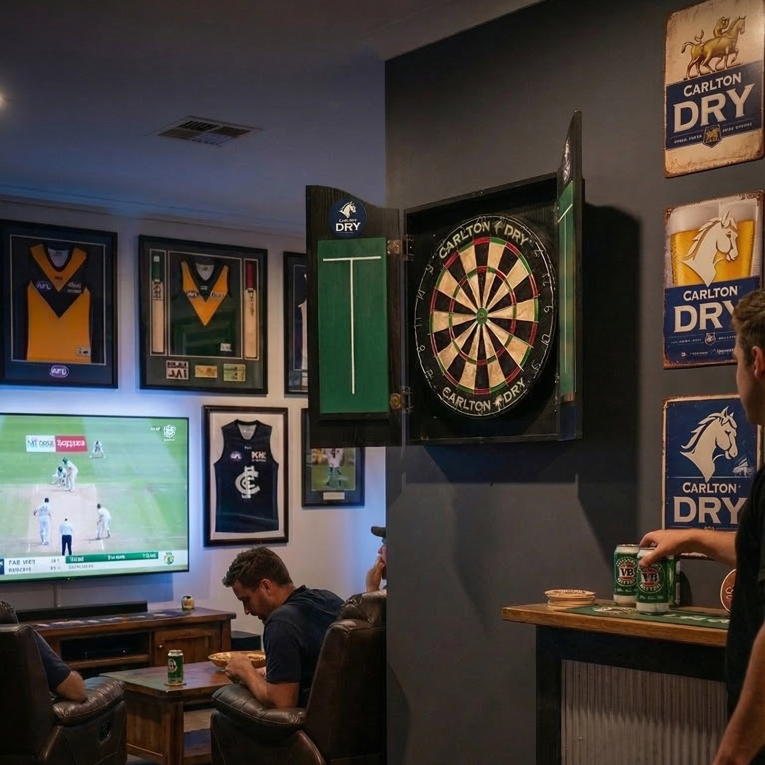 Carlton Dry Branded Dartboard with Cabinet (SHIPS IN 8 WEEKS)