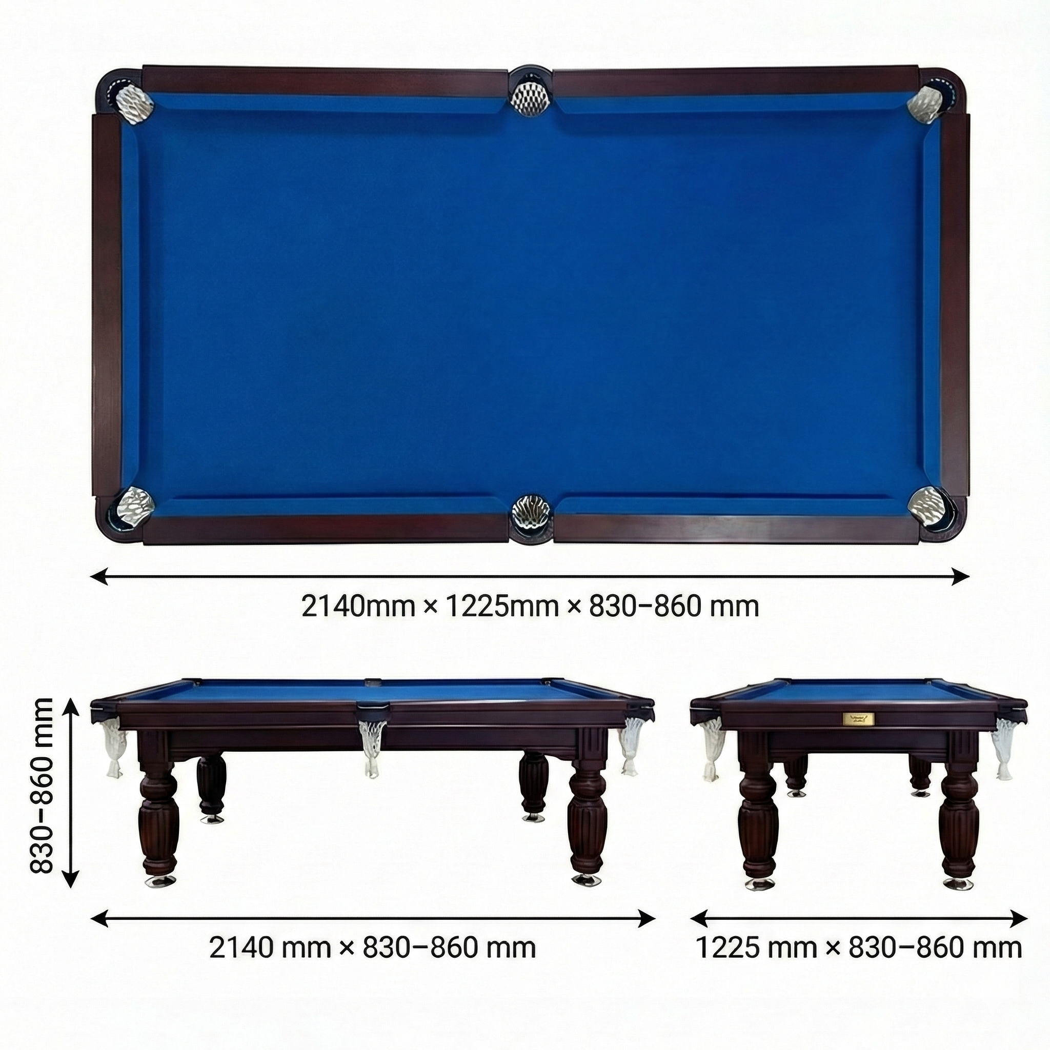 Solid Oak 7ft Slate Pool Table - Walnut Frame/Blue Felt
