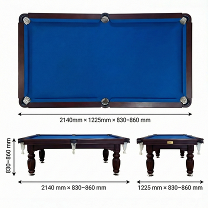 Solid Oak 7ft Slate Pool Table - Walnut Frame/Blue Felt