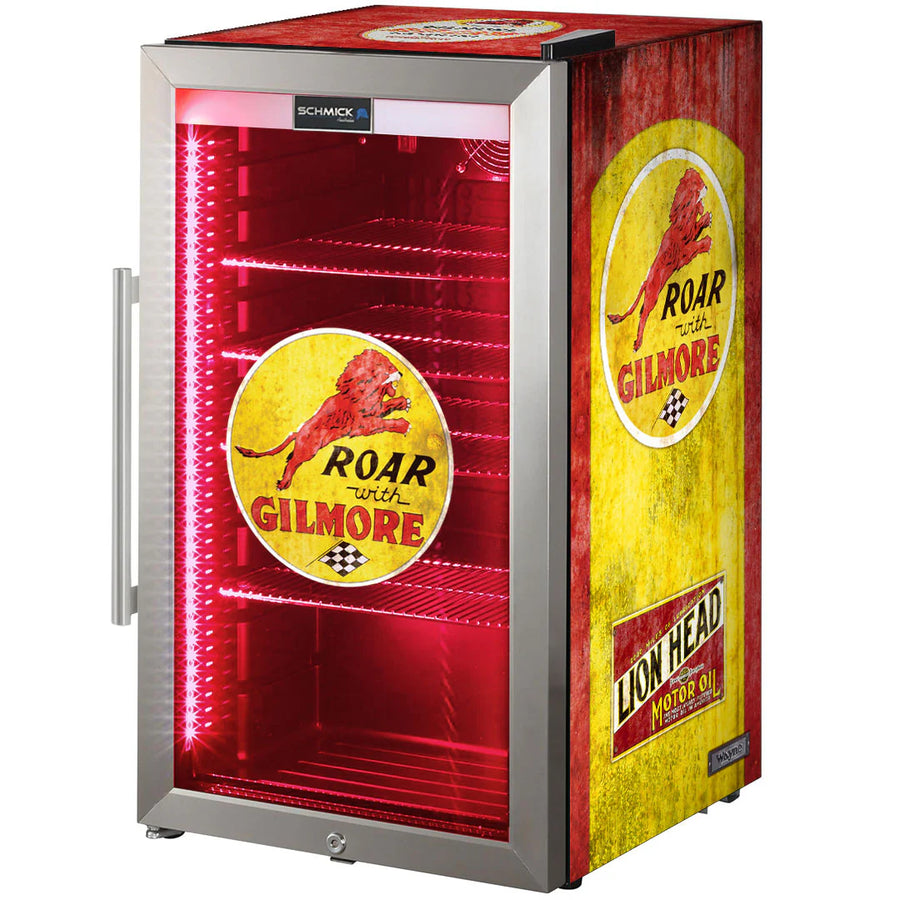 Gilmore Schmick Vintage Fuel Pump Triple Glazed Alfresco Bar Fridge With LED Strip Lights - Model HUS-SC88-FP-GILMORE